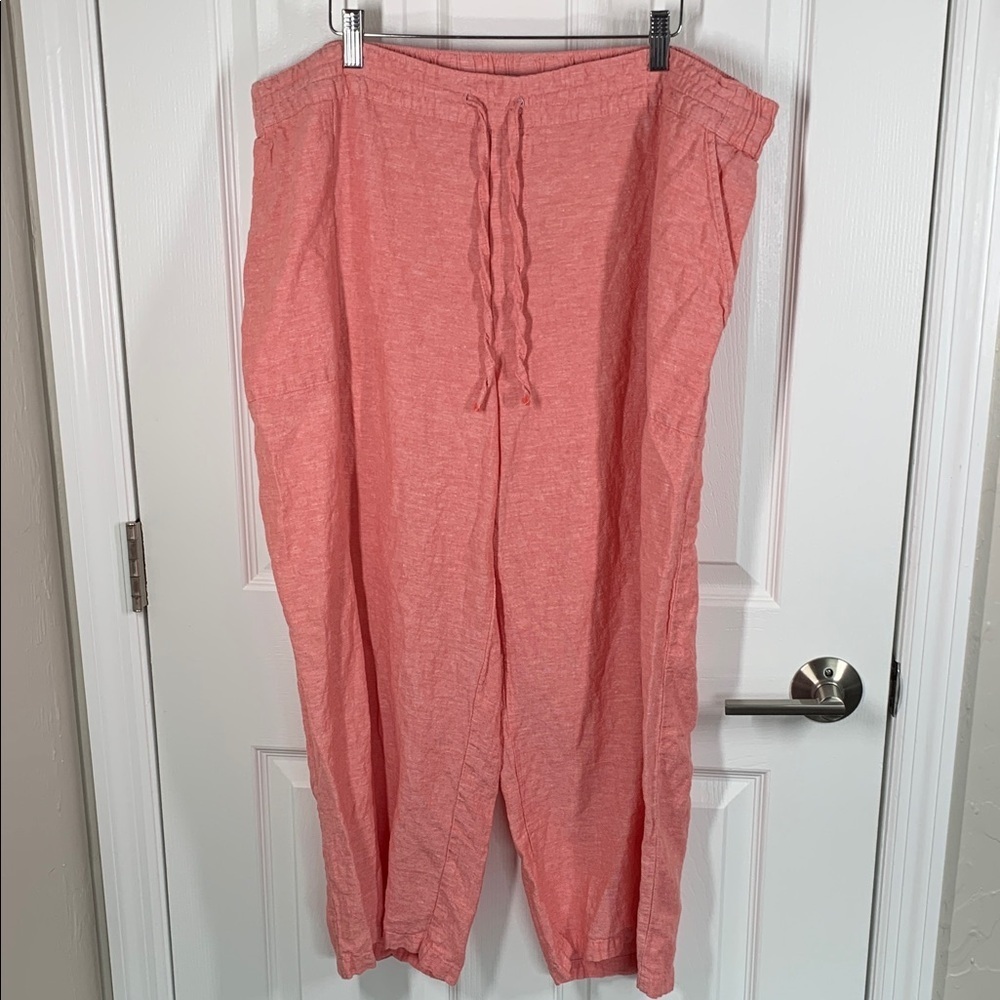 Liz Claiborne linen cotton wide leg crop pants coral/salmon color size XL